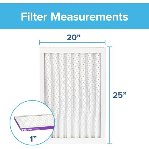 Filtrete 20x25x1 AC Furnace Air Filter, MERV 12, MPR 1500, CERTIFIED asthma & allergy friendly, 3 Month Pleated 1-Inch Electrostatic Air Cleaning Filter, 2-Pack (Actual Size 19.719x24.688x0.78 in)