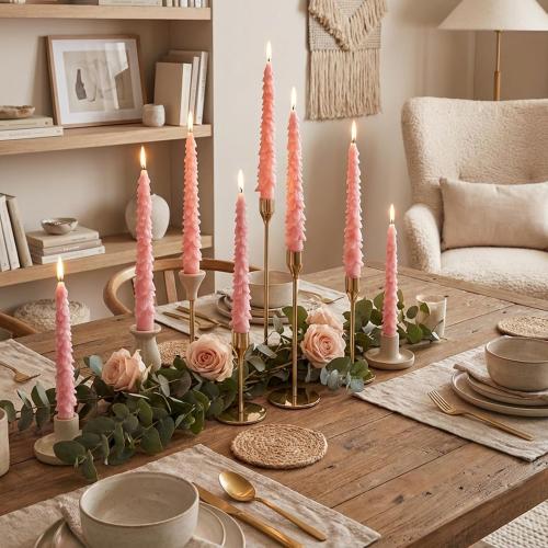 8 pcs Christmas Tree Shaped Taper Candles Pink Christmas Tree Candle 10 Inch Christmas Table Decoration Holiday Gift for Home Family Decorative Centerpiece Decorations