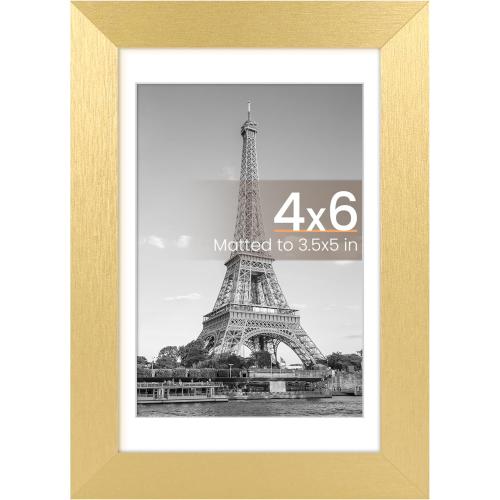 upsimples 4x6 Picture Frame, Display Pictures 3.5x5 with Mat or 4 x 6 Without, Wall Hanging Photo Frames, Gold, 1 Pack