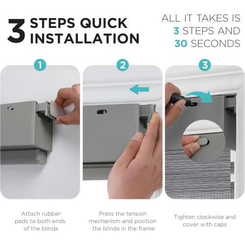 Joydeco No Drill Zebra Blinds for Windows, Cordless Day & Night Dual Sheer Roller Shades, Easy Installation, Free-Stop Lift System, Light Filtering Privacy Blinds for Home(Grey,22 W x 75 H)