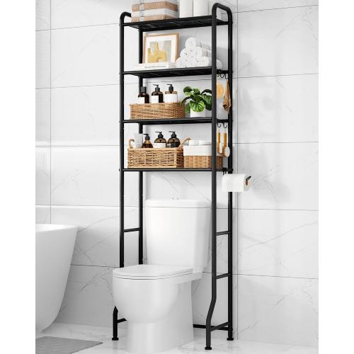Kitsure Over Toilet Storage Rack, 74.2 H Space-Saving, Holder & Hooks | Bathroom, Laundry Room, Small Spaces, Families, Durable Metal, Black, 4 Tier