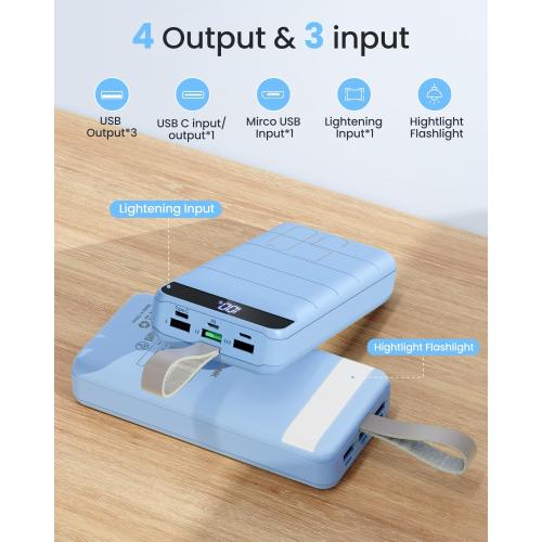 Portable Charger Power Bank 50000mAh Fast Charging 22.5W USB C Battery Pack Charger Portable with 4 Outputs & 3 Inputs High Capacity External Battery Bank for iPhone, Samsung, Sierra Blue