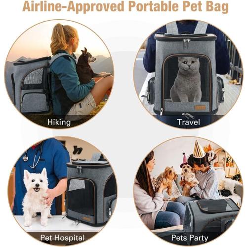 Lekereise Cat Backpack Expandable Pet Carrier Backpack for Small Cats and Dogs, Airline-Approved Foldable Dog Carrier Backpack with Inner Safety Leash, Grey