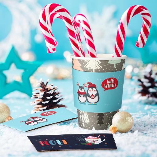 Yungyan  12 oz Christmas Disposable Coffee Cups with Lids and Sleeves Insulated Paper Coffee Cups with Dome Lids and Sleeves for Christmas Hot Chocolate Party Supplies(Lovely)