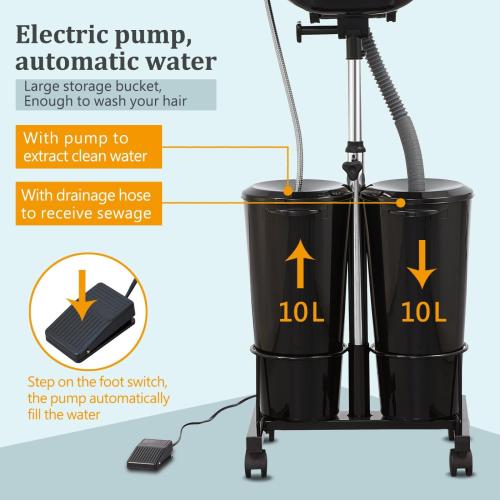 Portable Shampoo Bowl with Electric Pump (Pack of 1) | Adjustable Basin Height, Dual-Bucket Design with Drain Hoses | Home & Barber Use |