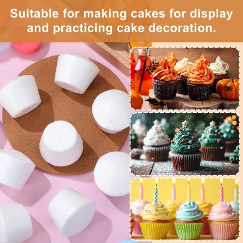 GANAZONO 20pcs Foam Cupcake Paintable Faux Cake Model Foam Dummy Cake Model for Birthday Wedding Christmas Party Decoratin White 6.5cm