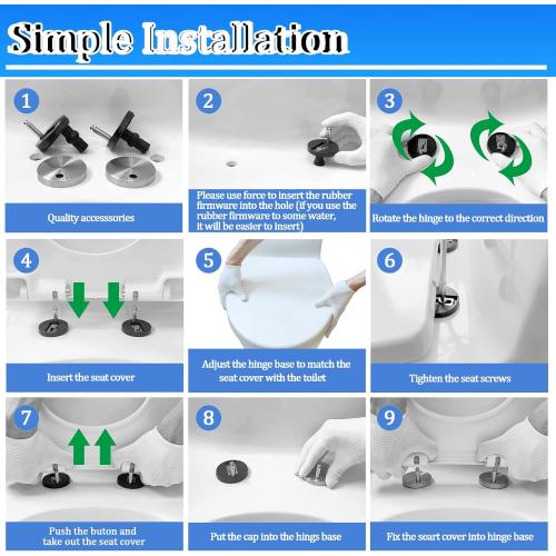 White MUU Toilet seat, Slow Close, White heavy duty Toilet Seat with Non-slip Seat Bumpers Easy to Install & Clean PP Material Replacement Toilet Seat Fits All Toilet Brands Elongated Toilets(MU220-PP)