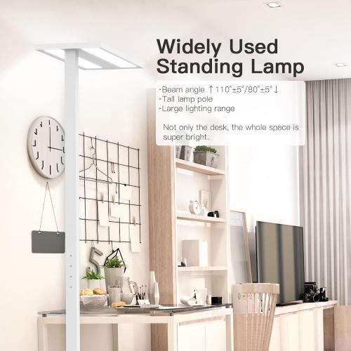 STERREN 76 Led Floor Lamp, 105W White Modern Free-Standing Lamp,11100LM Dimmable Eye-Care Tall Reading Lamp for Reading Study Room,Office,Meeting Room,4000K Natural Daylight