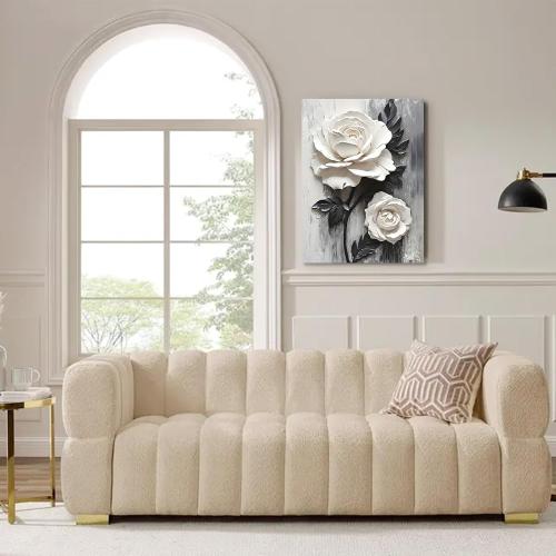 Framed Wall Art Canvas Wall Art White Rose Floral Framed Canvas Wall Single Piece Sculpture Wall Decor for Living Room Bedroom Office Modern Home Art Elegant Floral Art 12x16 Inch