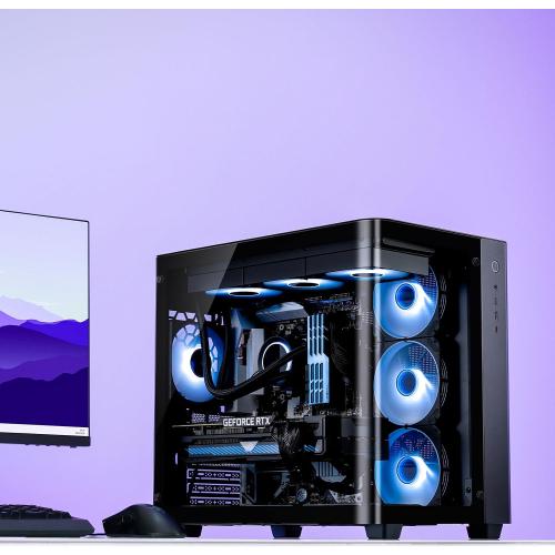 JONSBO TK-3 Black One-piece Curved Glass ATX Mid Tower Pc Case, One-piece Curved Glass, SP BTF MB/Dual 360 AIO/ATX PSU/40Series GPU, with 10 Fan Positions, 270 Degree Side View Display,Black Chassis