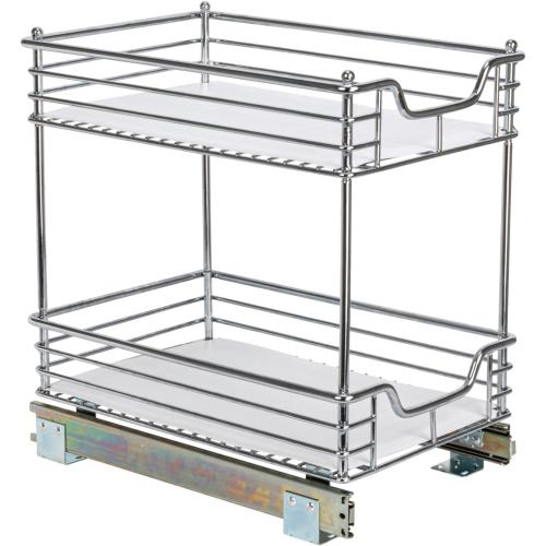 Household Essentials Glidez Multipurpose Chrome-Plated Steel Pull-Out/Slide-Out Storage Organizer with Plastic Liner for Under Cabinet Use - 2-Tier Design - Fits Standard Size Cabinet or Shelf, Chrome