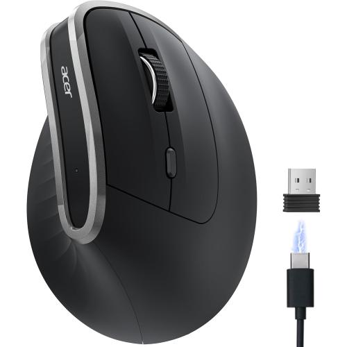 acer Ergonomic Mouse Wireless, Vertical Computer Mouse for Office, Ergo Mice Rechargeable for Medium to Large Sized Hands, 2.4GHz USB Receiver, 800/1200/1600 DPI, 6 Buttons for Laptop, PC and Desktop