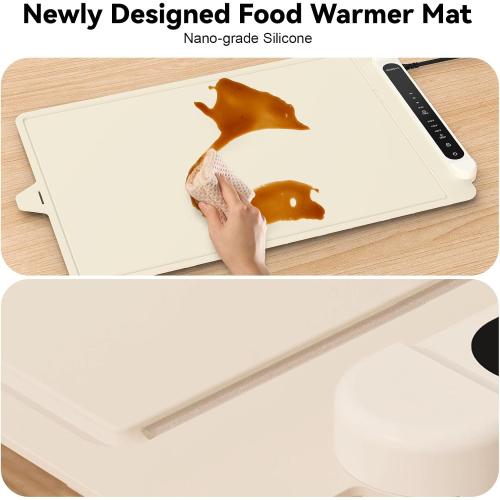 Food Warming Mat Electric Tray: Adjustable Silicone Heating Pad with 3 Temperature Settings 4 Timer Function Portable Roll Up Hot Plate for Buffets Party Gatherings Kitchen Warmer Countertop Holiday