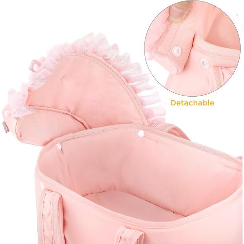 Color Pink GAGAKU Baby Doll Bassinet, Doll Carrier Doll Carry Cot Set with Canopy and Pillow Blanket for 9 10 11 12 Inch Dolls Stuffed Animals - Pink