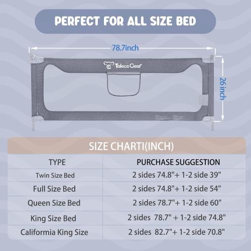G TALECO GEAR Bed Rail for Toddlers, Stable Protective Bed Side Rails, Baby Bedrail Guard for Twin Full Queen & King Size Bed (78.7 Inch, 1 Piece)