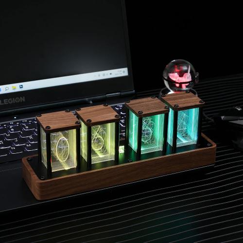 Nixie Tube Clock Electronic LED Glow Tube Clock Simulation 5V Alarm Clock DIY LED Imitation Nixie Tube Clock USB Powered Home Decoration Gift (no Need to Assemble 4RGB), Black