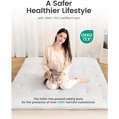 Syrinx Japanese Floor Futon Mattress, Foldable Tatami Sleeping Pad for Adults & Kids, Roll-Up Floor Bed or Bench Cushion