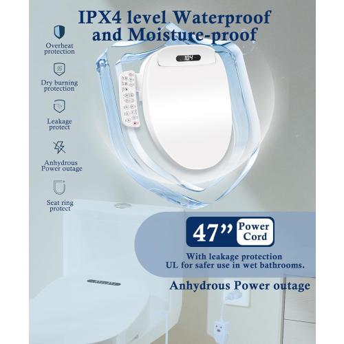 Electric Bidet Toilet Seat Elongated with Heated Seat, Warm Air Dryer, Endless Warm Water, Oscillating and Pulsating Spray Wash, Stainless Steel Self-Clean Nozzle (Single Temperature Display)