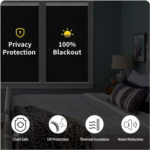 GENIMO 100% Blackout Roller Window Shades, Window Blinds Cordless with Thermal Insulated, UV Protection Fabric, Mini French Door Blinds for Home, Office, Bedroom, Easy to Install, Grey, 48 W X 75 H