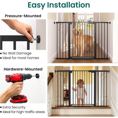 Cumbor 30-54 Extra Wide Baby Gate for Stairs, Dual Lock & Self-Closing Dog Gate Indoor, Easy Install Pet Gate for Doorways, Hallways & Kitchen, Easy Walk Thru Safety Proofing for Babies & Pets, Black