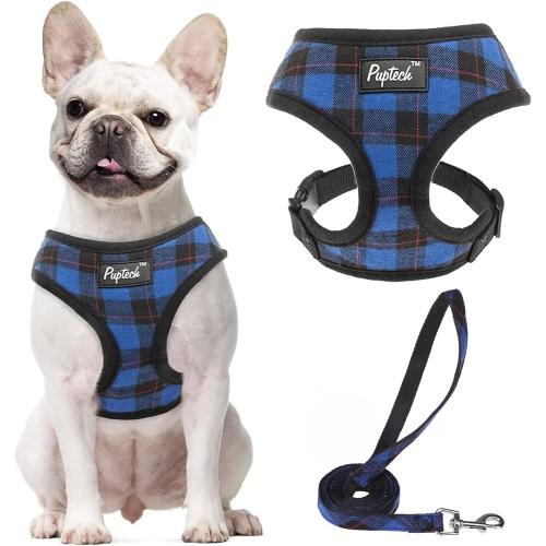 Size S PUPTECK Soft Mesh Dog Harness and Leash Set Pet Puppy Cat Comfort Padded Vest No Pull Harnesses, Navy Blue,