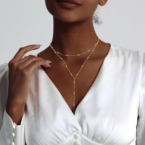 Airmb Lariat Silver/Gold Necklace for Women 925 Silver/14K Gold Plated Dainty Long Necklace Y-Shaped Drop Pendant Necklaces Choker Trendy Chain Simple Layered Necklaces CZ Jewelry for Women Set Gift