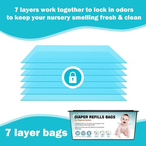 Diaper Pail Refills Bags with 30 Bags Compatible with For Genie Easy Roll Signature and Platinum Diaper Pails, 7-Layer Odor-Barrier Technology, 1 Pack (3 Pack)