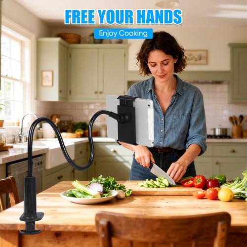 Gooseneck Tablet Holder for Bed, Tablet Stand Clamp Flexible Long Arm Adjustable Lazy Bracket for Desk Phone Mount, Compatible with iPad mini, for Kindle, for Switch, for All 4 - 9 Devices