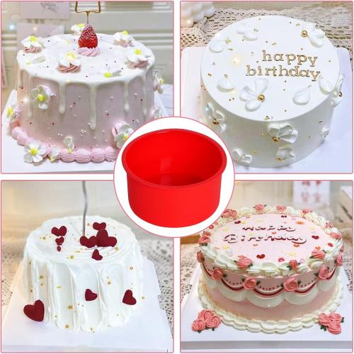 6pcs Silicone Cake Mold Baking Round Cake Molds 4 Inch Non-Stick Baking Pan Kitchen Silicone Cake Molds for Baking(Red, 4inch)