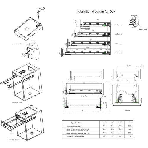 1 Pairs of 21 Inch Soft Close Undermount Drawer Slides Full Extension Concealed Drawer Rails with Mounting Screws,3D Locking Device and Brackets