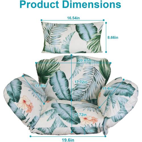 Egg Chair Cushion, Soft Thicken Swing Egg Chair Cushion with Headrest, Hanging Basket Chair Pads, Removable & Washable Hammock Chair Cushions for Indoor/Outdoor, Beige_BlueLeaf