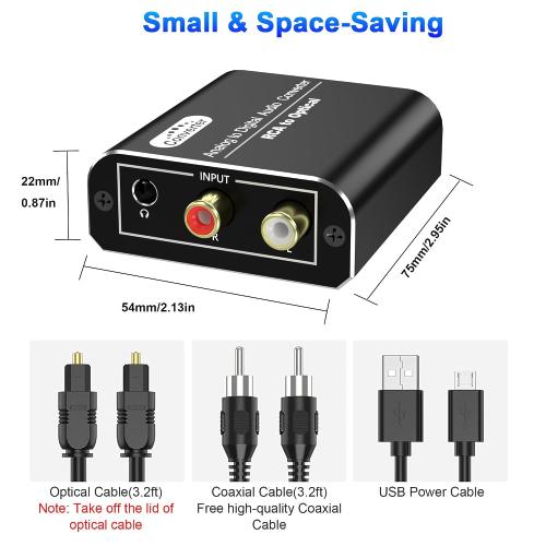 Analog to Digital Audio Converter, RCA & 3.5mm to Optical Toslink Coaxial, Stereo L/R to Digital Audio Adapter with Optical Cable, Aluminum Housing, for PS4, Xbox, HDTV, DVD, Headphones