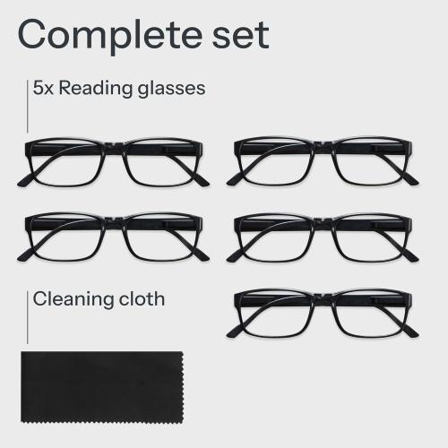 Gaoye 1.75 Professional Reading Glasses for All Day - Computer Readers with Blue Light Protection - Value 5 Pack *Black*