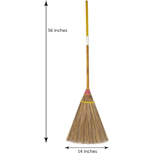 Size 61 inch Natural Coconut Leaf Broom - 61 Inch, Multi-Surface Outdoor Broom - Sweeps Snow & Wet Leaves - Sturdy Bamboo Handle - Asian Heavy Duty