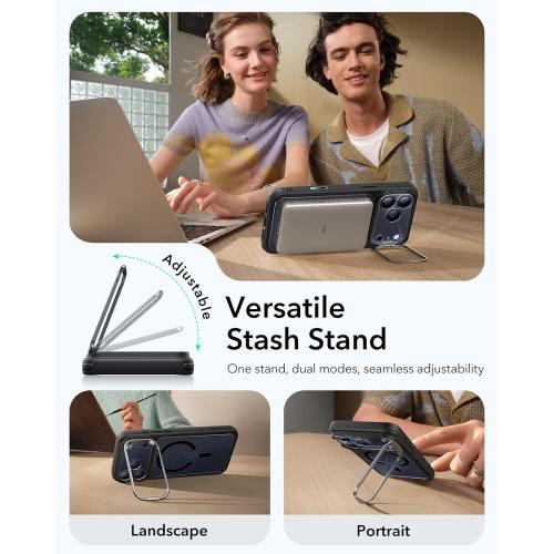 ESR for iPhone 17 Pro Max Case with Stash Stand, Camera Control Cover Compatible with MagSafe, Military-Grade Drop Protection Magnetic Phone Case, Scratch-Resistant Back Cover,Clear Black