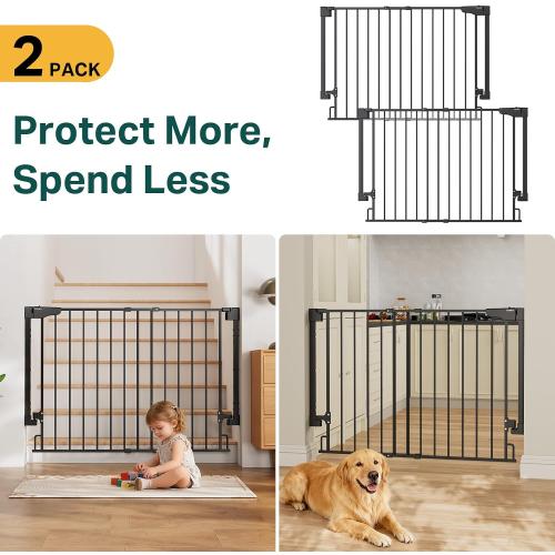 Cumbor 2 Pack 29.2-43 No Bottom Bar Baby Gate for Stairs, 2-in-1 Auto Close Dog Gate Indoor, Hardware Mounted Pet Gate for Doorways with Large Walk Thru Door, Child-Proof Safety Gate for Kids (Black)