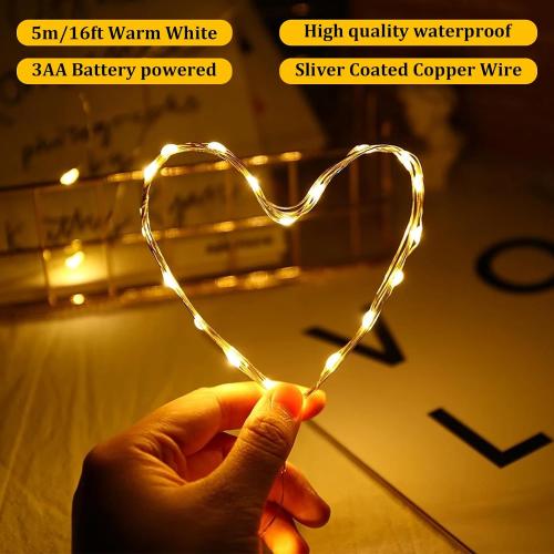 Timer Flashing Led String Fairy Light,2 Pack Mini Battery Powered Copper Wire Starry Lights,Battery Operated Christmas Lights for Bedroom,Parties,Wedding,Gift Decoration(5m/16ft Warm White)