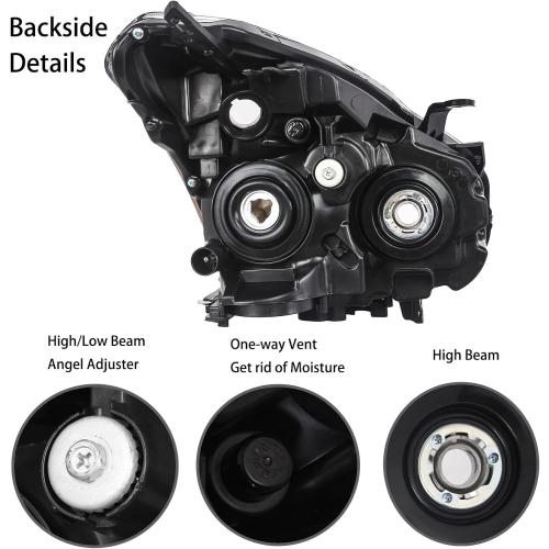 Pair Headlights Assembly set OE Style For 2008 2009 2010 2011 2012 2013 Nissan Rogue S SL SV Krom/2014 2015 Nissan Rogue Select S Replacement Halogen Headlamps Black Housing Clear Lens(LH&RH)