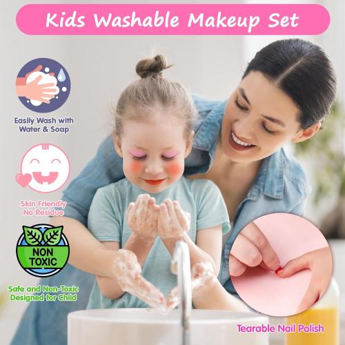 Topsolid Kids Makeup Kit for Girl, Real Washable Makeup for Kid with Mirror, Kids Makeup Sets for Girls 5-8, Princess Toys Cosmetic Set, Christmas & Birthday Gifts Toys for 3 4 5 6 7 8 Year Old Girls