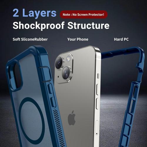 Magnetic for iPhone 14 Case, [Compatible with MagSafe][Military Grade Drop Protection][Heavy Duty Protection][Non-Slip][Shockproof] 2-Layer Durable Bumper Phone Case 6.1''-Deep Blue