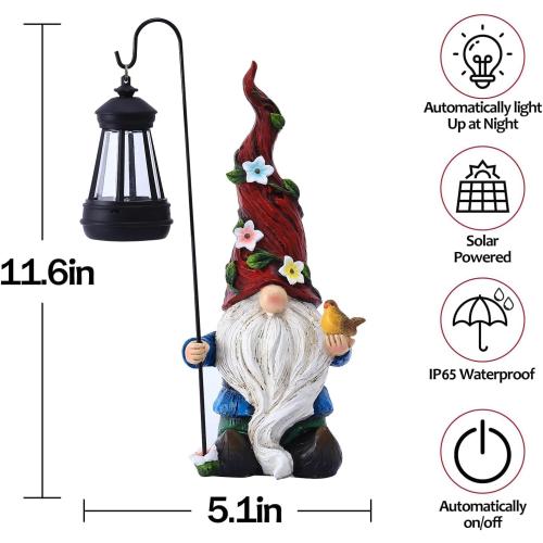 Pohabery Gnomes Outdoor Statue with Solar Lights,Solar Garden Gnomes Decorations for Yard Patio Outside Gnome Garden Decor, Gnomes Gifts for Women Mom