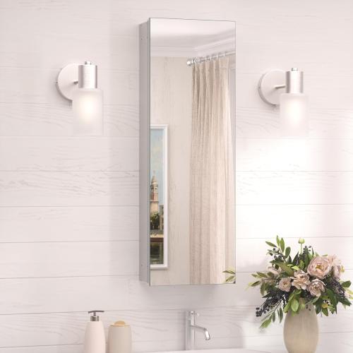 TokeShimi 12 x 36 Farmhouse Medicine Cabinet Recessed or Surface Mount Aluminum, Mirror with Stepless Adjustable Storage, Silver Bathroom Mirror Medicine Cabinet Frameless Metal Modern