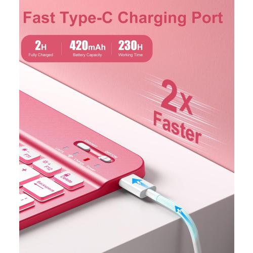 PINK Hamile iPad Case with Keyboard -  Backlit Wireless Detachable Folio Keyboard Cover with Pencil Holder for iPad (Pink)