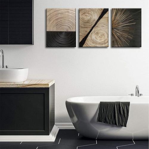 3Pcs Retro Wood grain Abstract Canvas Wall Art Minimalist Black Golden Line Texture Wall Decor Pictures Neutral Geometric Beige Brown Poster Prints for Living Room Bedroom Home Decoration 16x24in