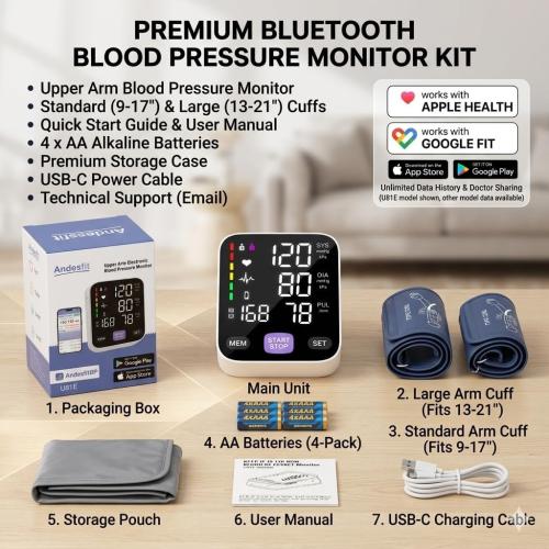 Upper Arm Blood Pressure Monitor for Home Use 17 Large & 21 XL Extra Large Cuff Big arm, Free APP Bluetooth Sync Apple Health Track Google Fit, Large Display Smart BP Machine for Seniors
