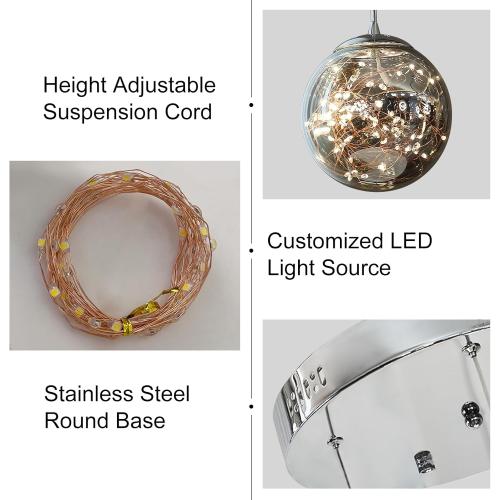 Pendant Lights Modern Crystal Chandeliers Hanging Light Fixture for Kitchen Island Sphere Pendant Light,Adjustable Chandelier for Dining Room,Foyer,Living Room Entryway