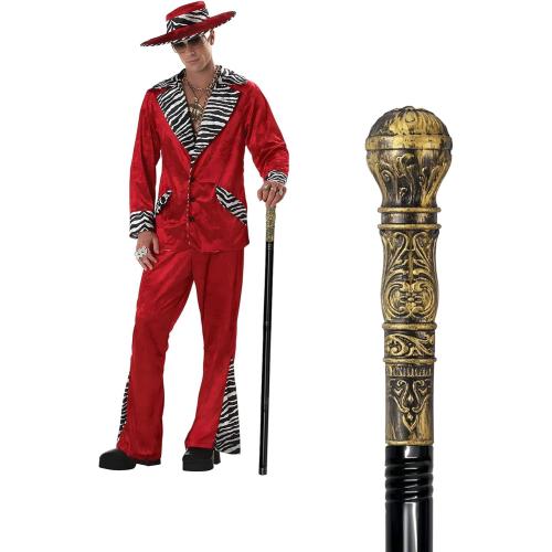 Costume Pimp Cane, 42 Metal Prop Stick with Antique Gold Plastic Handle Cosplay Accessories for Halloween Dress-up Party, Suit for All Ages