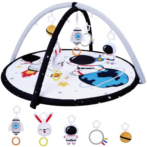 Rocket Theme Lovvie & Joy Baby Play Activity Gym Tummy Time Mat for Newborn Infant,Baby Gyms & Playmats for Babies 0-6 9 12 Months with 5 Toys for Early Sensory Exploration and Motor Skill Development Space