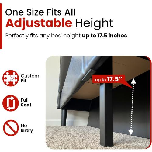 Hidden Under Bed Pet Blocker – Dog and Cat Barrier up to 17.5” Tall (Adjustable). Includes 3Pcs to Cover Underneath The Whole Bed, Solid Matte Black