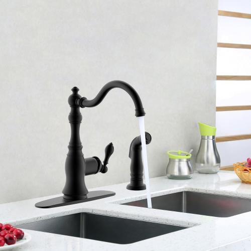 Matte Black Kitchen Faucet with Side Spray,8 Inch Single Handle Sink Kitchen Faucet with Deck Plate,2 Hole or 4 Hole Installation,Classic Style,KF-6832TB-MT